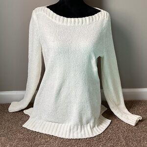 Liz Claiborne Cream Scoop Neck Ribbed Knit Sweater